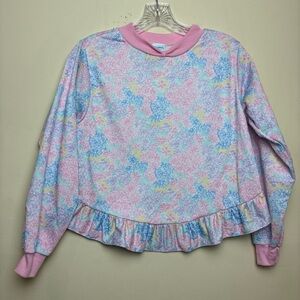 Carter's	Vintage 1990s 80s Girls Ruffle Pink Purple  Blue Floral Sweatshirt Sz 4